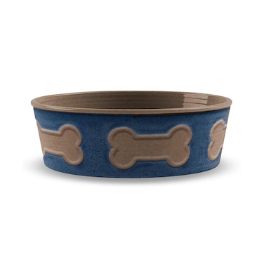 Tarhong Bone Emboss Pet Bowl, Indigo, Large, 8.5" x 8.5" x 2.6