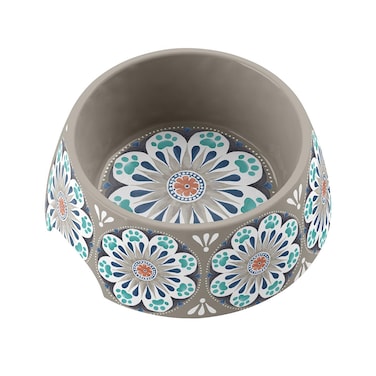 Tarhong Carmel Medallion Pet Bowl, Grey, Medium, 7.1" x 7.1" x 2.8