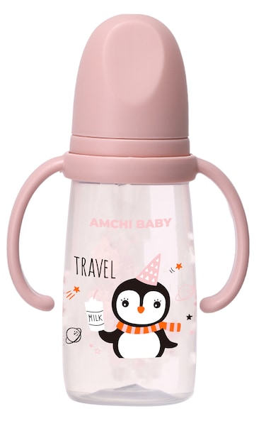 زجاجة رضاعة بمقبض سعة-200 مل-وردي