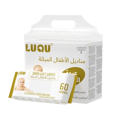 Luqu Baby Wipes With Aloe Vera Extracts &amp; Vitamin E, 4x60, 240 Wet Wipes