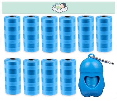 Amchi Baby Disposable Scented Bags pack of 10 rolls/200 Bags with Dispenser- Blue