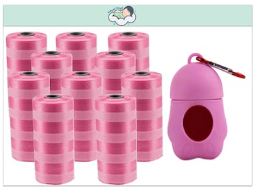 Amchi Baby Disposable Scented Bags pack of 10 rolls/200 Bags with Dispenser- Pink