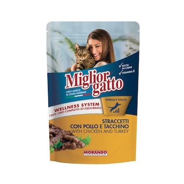 ميجليور جاتو طعام رطب بالدجاج والديك الرومي للقطط، 100 جرام