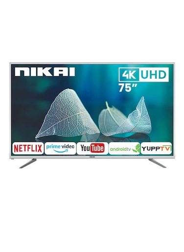 تلفزيون نيكاي الذكي بتقنية LED فائق الوضوح 75 بوصة بنظام أندرويد، UHD75SLED، أسود