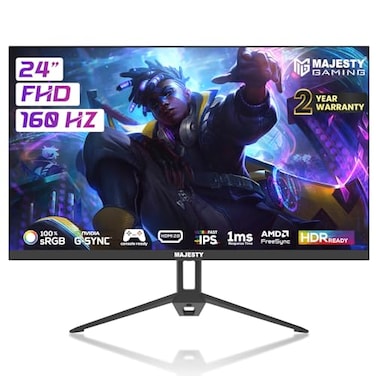 Majesty 24" FHD 1920x1080 Gaming Monitor, IPS, 160Hz, 1ms, HDR, 100% sRGB, G-SYNC &amp; FreeSync, Built-in Speakers, DisplayPort &amp; HDMI, VESA