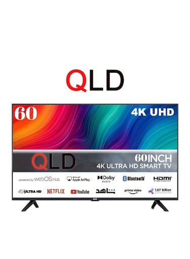 تلفزيون QLD الذكي بدون إطار مقاس 60 بوصة بتقنية DLED، بدقة 4K UHD، ونظام WebOS Hub، وجهاز تحكم عن بعد سحري، QLDT-60S4KW1