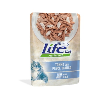 لايف كات، طعام قطط تونة طبيعية مع سمك أبيض - ٧٠ غرام