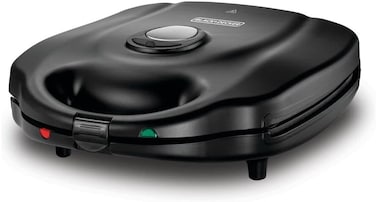 Black + Decker 2-In-1 Sandwich And Grill Maker, 4-Slice, 1400W Power, Non-Stick Plates, 180&deg; Flat Open, Locking Clamp, Quick Meals, Compact, Ideal For Sandwiches And Grilled Foods, Black - TS2120-B5