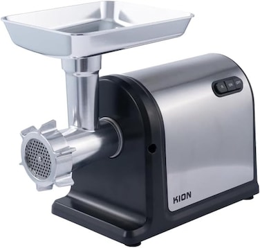 Kion Silver Meat Grinde, 2 Speeds Control, 220-240V, 50/60HZ, 800W, Max Locked Power 2000W, Metal Gears &amp; Aluminum Gear, 12 Head, BS Plug, 3 Pcs Cutting Plate, 3 Pcs Sausage &amp; Kubbe Attachment