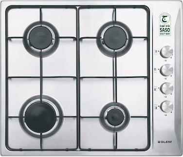 Glem Gas Built-In Gas Hob With 4 Gas Burners - GTL64IX (Installation Not Included)