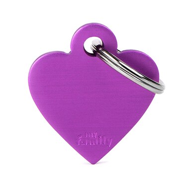 MyFamily Basic Collection Heart in Aluminum Pet ID Tag - Small - Purple