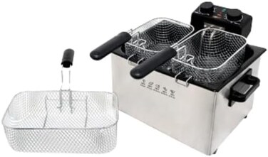 مقلاة عميقة سعة 5 لتر، 2000 واط، سلة مزدوجة، ستانلس ستيل، فضي 816102012