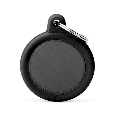 Myfamily Hushtag Collection Aluminium Black Circle with Black Rubber Pet ID Tag