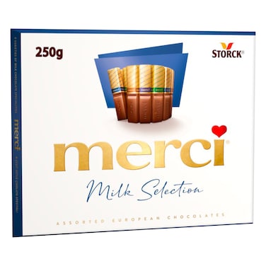 ميرسي تشكيلة شوكولاتة أوروبية فاخرة، 250 غ، 4 نكهات حليب متنوعة، مثالية للهدايا والمشاركة، مكونات مختارة بعناية