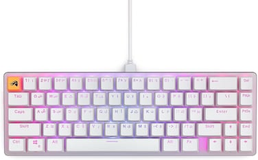 كيبورد العاب باللغتين العربية والانجليزية جي ام كيه من جلوريوس 2 65% مفاتيح ميكانيكية تي ال قابلة للتبديل السريع، خطية سلكية حجم صغير لون ابيض باضاءة ملونة RGB)