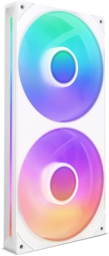 NZXT F280 RGB Core - 280mm Single-Frame Fan Unit With 2 x 140mm RGB Fans - Speed &amp; Lighting Control - High Static Pressure &amp; Airflow - Fluid Dynamic Bearings - 8 aRGB LEDs Per Fan - White