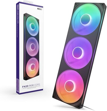 NZXT F420 RGB Core - 420 mm Single Frame Fan Unit With 3 x 140 mm RGB Fans - Speed and Lighting Control - High Static Pressure and Air Flow - Fluid Dynamic Bearings - Black
