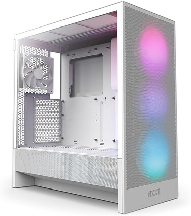 NZXT H5 Flow RGB 2024 - Compact ATX Mid-Tower PC Gaming Case - High Airflow - F360 RGB Core (CV) Included - 360mm Front &amp; 240mm Top Radiator Support - Cable Management - Tempered Glass - White