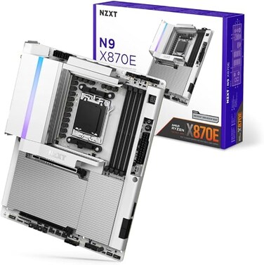NZXT N9 X870E - AMD X870E AM5 ATX Gaming Motherboard for Ryzen 9000/8000/7000-20, 2, 1, DDR5, 4X M.2, PCIE 5.0, Wi-Fi 7, 5GbE, USB 4 &ndash; M.2 Quick-Release Latches, Full-Metal Cover, White PCB