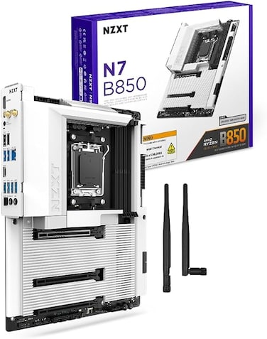 NZXT N7 B850 - AMD B850 AM5 ATX Gaming Motherboard for Ryzen 9000/8000/7000-16, 2, 1, DDR5, 3X M.2, PCIE 5.0, Wi-Fi 6E, 2.5GbE LAN - M.2 NVME With Quick-Release Latch - Full Cover - White