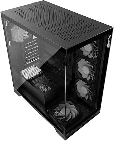 XPG Invader X Mid-Tower Gaming ATX PC Case With Panoramic View, Tempered Glass Panels, and RGB Lighting Black