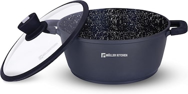 مولر كيتشن قدر طهي بغطاء زجاجي سعة 36 سم 13.4 لتر، مصنوع من الالومنيوم المصبوب (تقنية طلاء الجرانيت الرخام الالماني غير اللاصق)، خالي من حمض بيرفلورو الأوكتانويك، موديل MK-3010