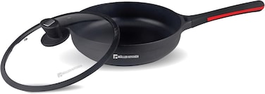 Muller Kitchen Frypan 28 Cm, with Glass Lid, Die-Cast Aluminum German Nonstick Marble Granite Coating, PFOA FREE - MK-3028