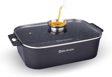 Muller Kitchen Roasting Oven Pan with Aroma Lid, 35cm, Die-Cast Aluminum German Nonstick Marble Granite Coating, PFOA FREE - Mk-3030