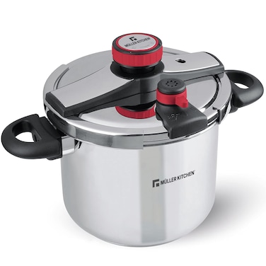 مولر كوخ قدر ضغط بسعة 6 لتر، ستانلس ستيل (10/18) فائق الجودة، بقاعدة حيث مناسبة لجميع المواقد موديل MK-3027