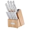 Muller Kitchen 15 Pcs of Stainless Steel Knife set White Handles with Wooden Block and Built-in Knife Sharpener - MK-2815