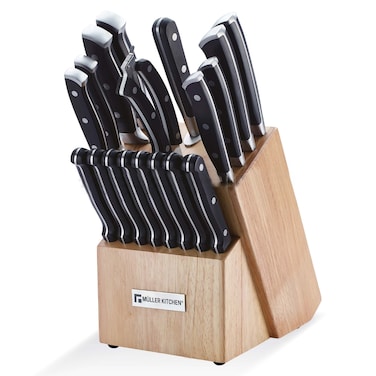 Muller Kitchen 19 Pcs of Stainless Steel Knife set Black Handles with Wooden Block - MK-2819