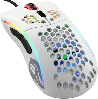 Glorious Gaming Model D- (Minus) Wired Gaming Mouse - 61g Superlight Honeycomb Design, RGB, Ergonomic, Pixart 3360 Sensor, Omron Switches, PTFE Feet, 6 Buttons - Matte White