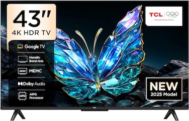 TCL 43V6C Television 43 Inch Smart TV 4K UHD HDR 10+ Gaming Google TV, Dynamic Color Enhancement, Dolby Vision Atmos, DTS Virtual X, MEMC, Voice Control, Game Master With Slim Design (2025 Model)