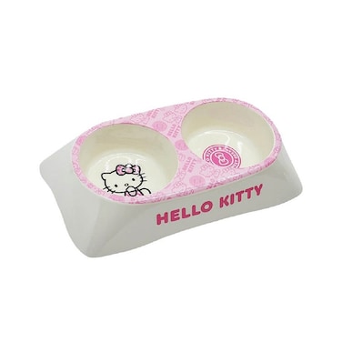 Hello Kitty Double Melamine Food and Water Bowl - 16L x 27W x 5.5H cm - Pink