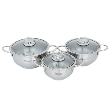 طقم أواني طهي من الفضة التركية مع غطاء زجاجي ، 6 قطع (14 * 16 * 18 سم)