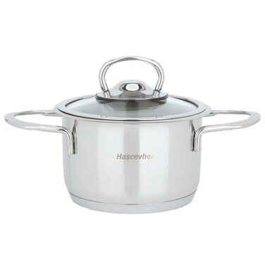 قدر استيل تركي غطاء زجاج 0.8*12 سم