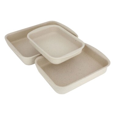 طقم صواني فرن جرانيت تركي مستطيلة بيج 3 قطع