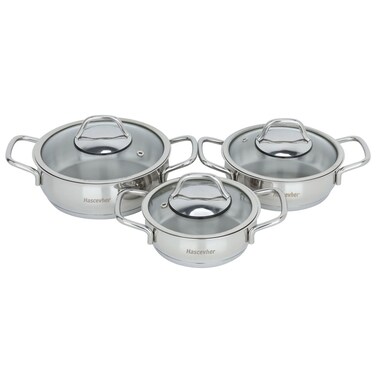 Turkish Steel Cookware Set With Glass Lid, 6 Pieces (14*16*18 Cm)