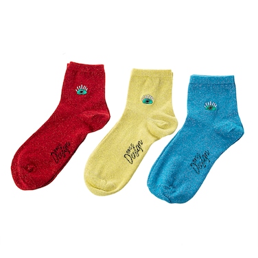 3 Pair Of Printed Socks Blue/Yellow/Red