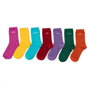 Moods Up Glitter 7 Piece Women Socks