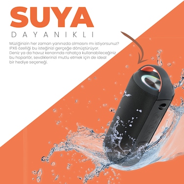 Moodix KI23KS162 Water Resistant Bluetooth Speaker with TF Card and USB Port, Black