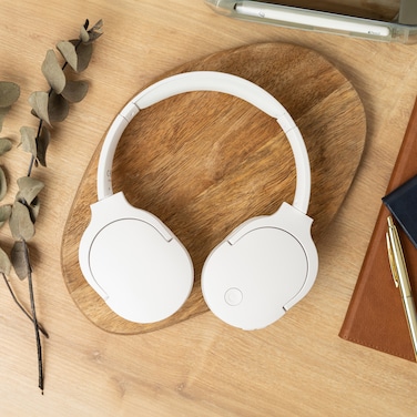 سماعات رأس لاسلكية بتقنية البلوتوث من Moodix KO23BT1100W، متوافقة مع iPhone وAndroid، باللون الأبيض