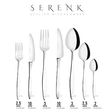 Serenk Milan 42-Piece 18/10 Stainless Steel Cutlery Set &ndash; Polished, Durable Flatware for an Elegant Dining Experience