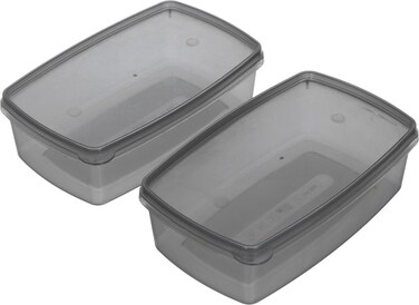 Al Saif Gallery Proof Plastic Storage Canister, 700ml, Rectangular, 2 Pieces - Grey