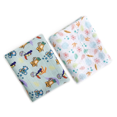 Milk&amp;Moo Jungle Friends Baby Swaddle Blankets, Set of 2