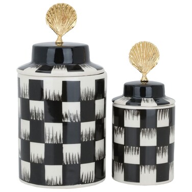Porcelain Vase Set Alsaif Gallery, Two Pieces, 20/25 cm - Black and White
