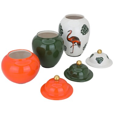 Alsaif Turkey Ferayhome (22-26-32cm) 3-Piece White And Orange Colored Vase Set With Lid, Not Photographed
