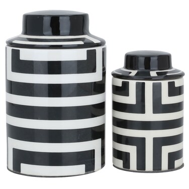 طقم مزهريات بورسلين من سيف غاليري، 2 قطعة - أبيض وأسود