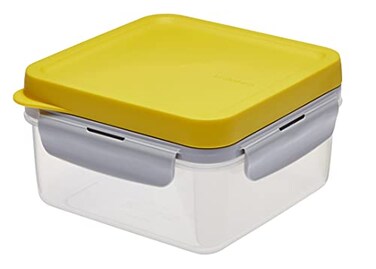 لوك ان لوك لانش بوكس تو جو من لوك اند لوك - صندوق غداء مع قسمين - مصنوع من البلاستيك الشفاف عالي الجودة الخالي من البيسفينول ايه - مانع للتسرب - مربع، 1.2 لتر، اصفر