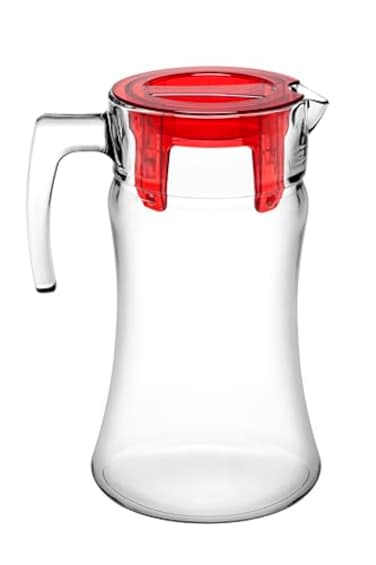 Pasabahce 43018&nbsp;Glass Jug, 1.5&nbsp;Lt, Clear/Red